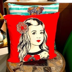 La Menina Inspired Handmade Throw Pillow cover, brilliant red 18x18”